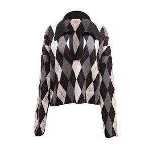 Khaite Noelle Argyle Collar Sweater in Black Print Laine Wool